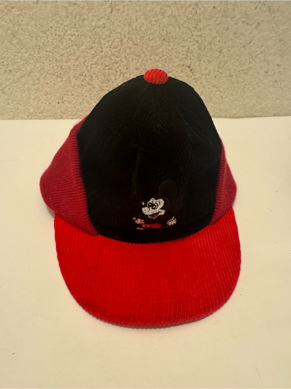 Disney Red and Black Kids Corduroy Cap with Character Patch